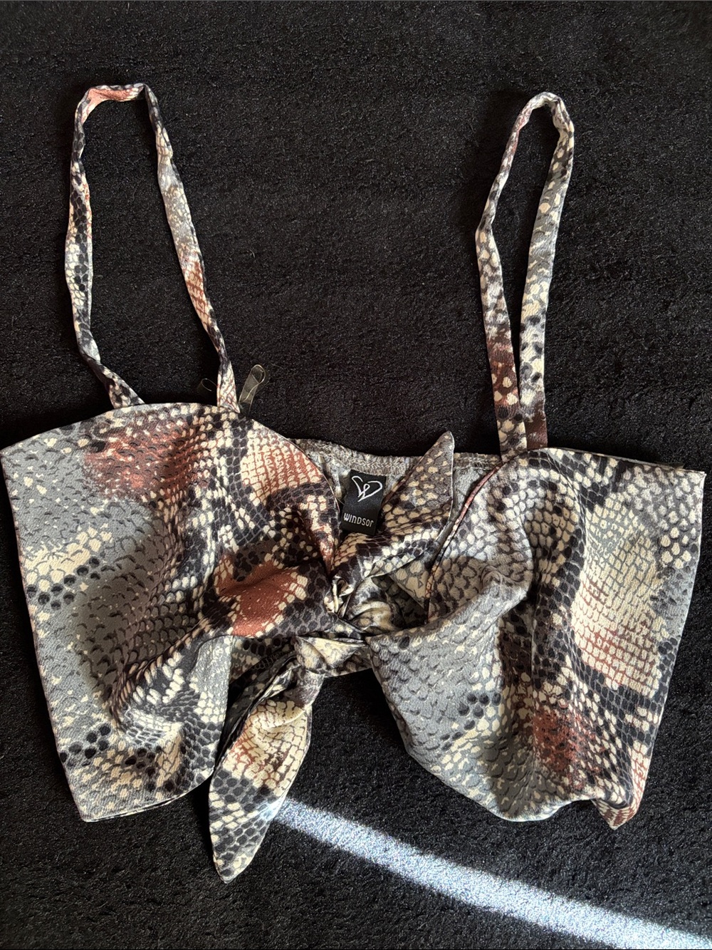Windsor Snake Print Tie-Front Crop Top — Brown, Black, Cream